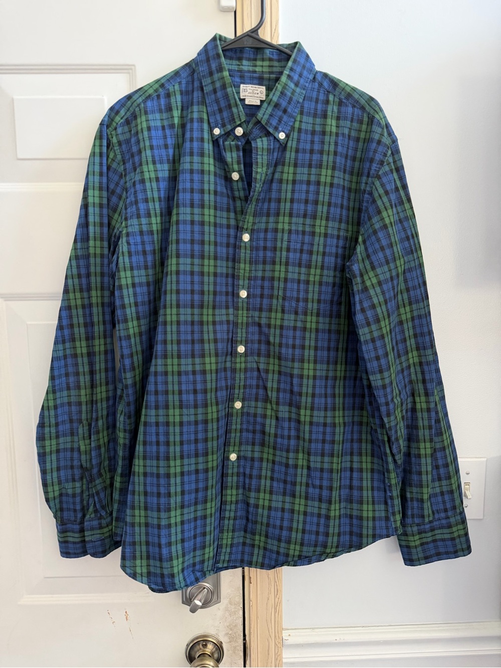 J. Crew Men's Blue and Green Plaid Button-Down Shirt 100% cotton